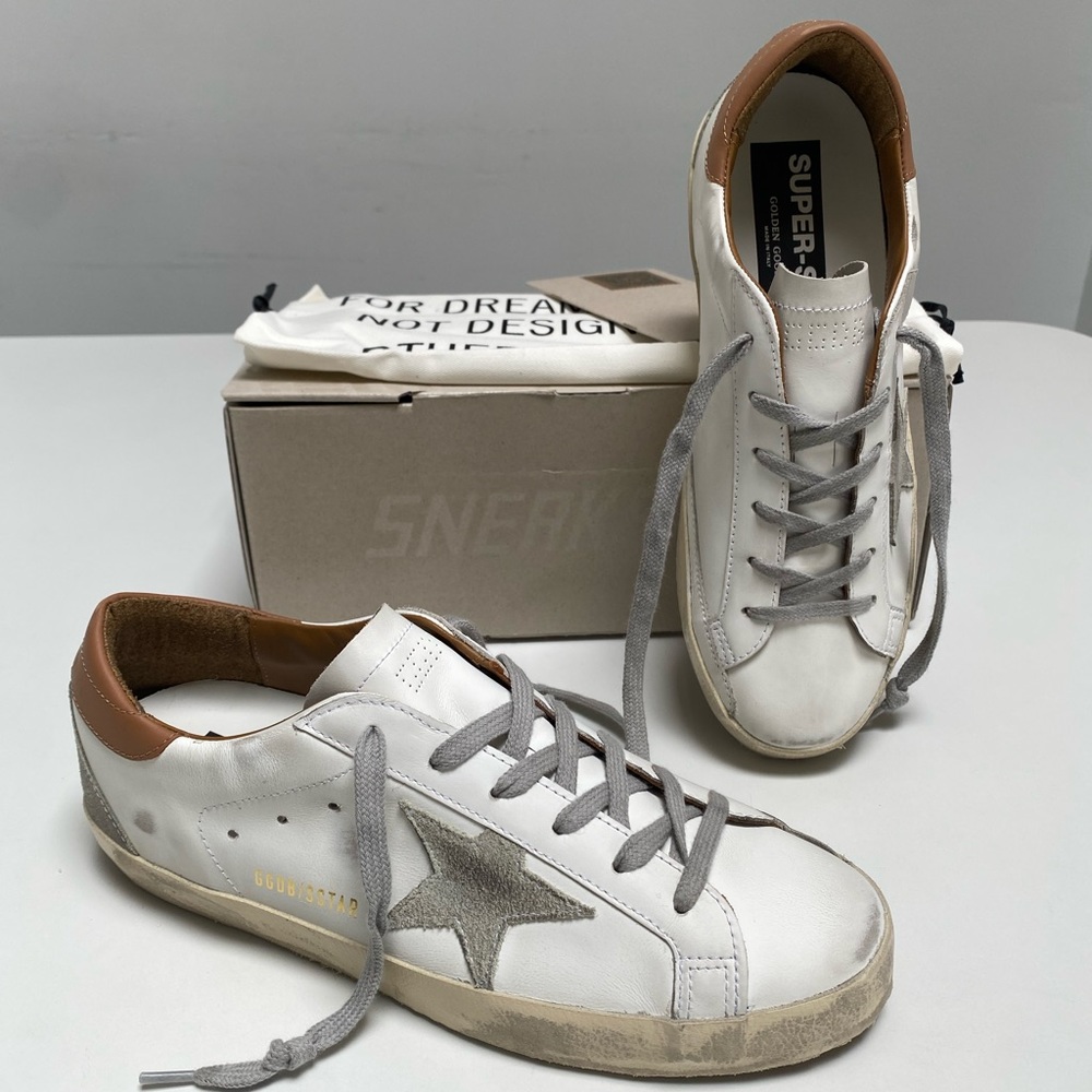 Golden Goose Superstar Sneaker in White Leather/Light Brown size 41 New in Box - Picture 9 of 14